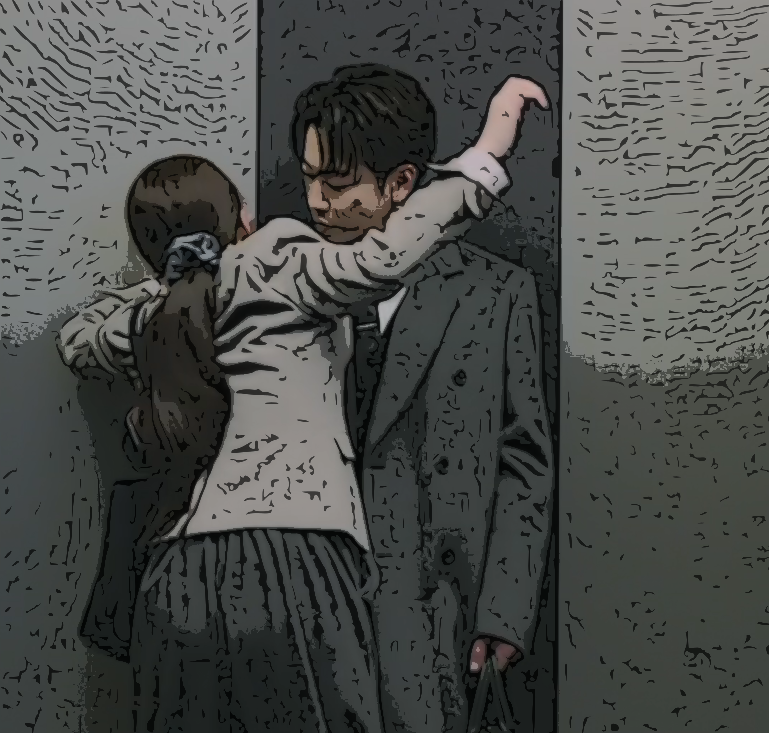 私の夫と結婚して|第1話|慌てて駆け込んだエレベーター
で鈴木亘(佐藤健)に抱きついてしまう神戸美紗(小芝風花)