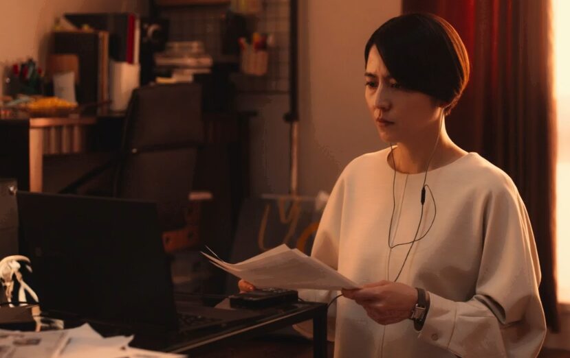 ドラマ「エルピス―希望、あるいは災い―」第１０（最終）話、岸本拓朗（眞栄田郷敦）の部屋で大門亨（迫田孝也）のインタビュー音声を聞く浅川恵那（長澤まさみ）