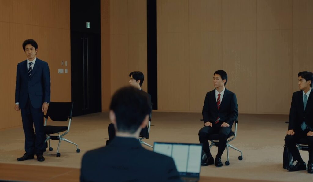ドラマ「ちょっとだけエスパー」第１話、『ノナマーレ』の集団面接で、自己PRをしている文太（大泉洋）